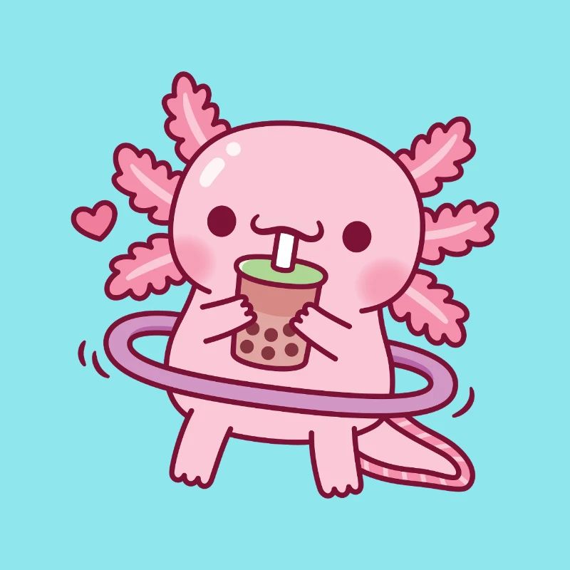 Cute Axolotl Drinking Boba Tea While Hooping