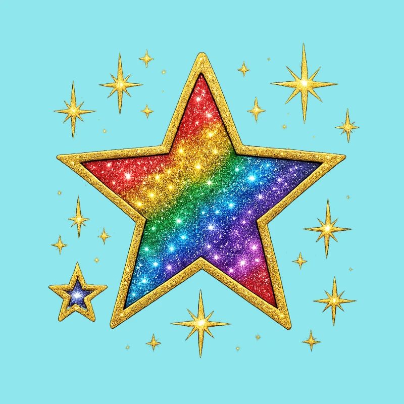 Vibrant Glitter Rainbow Star Design