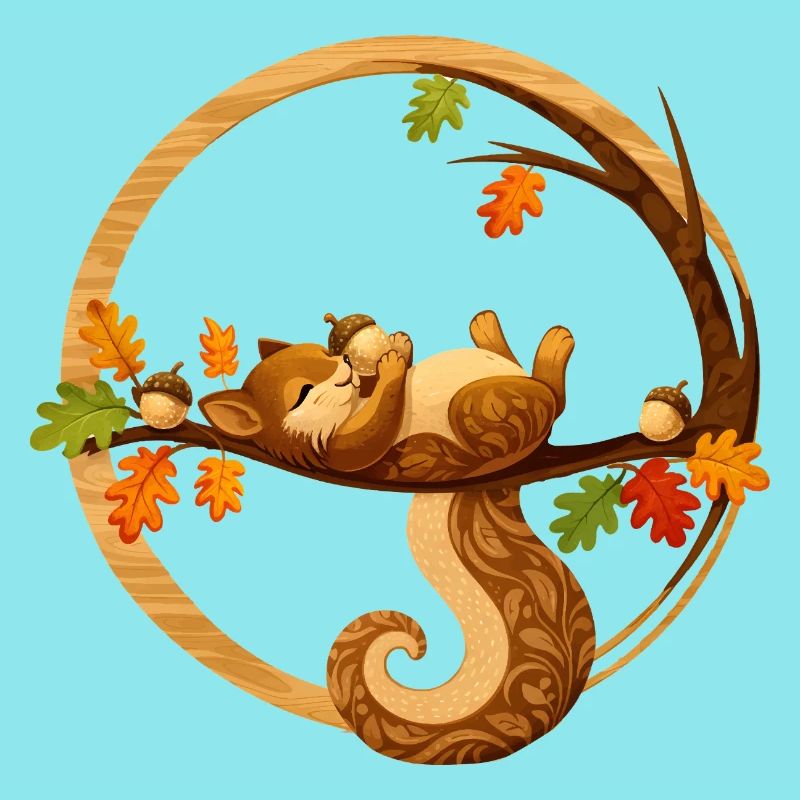 Schlafendes Eichhörnchen im Herbstkreis  