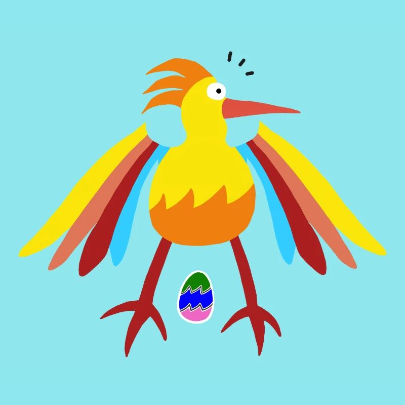 Rainbow Feathered Bird with Egg Illustration