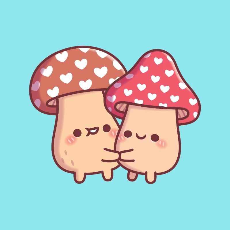 Cute Hugging Mushroom Toadstool Couple