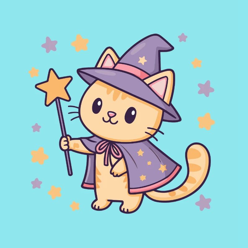 Starry pastel wizard cat