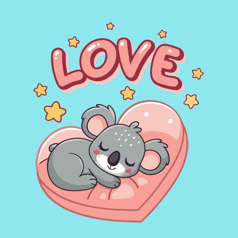 Koala sleeps on pastel heart