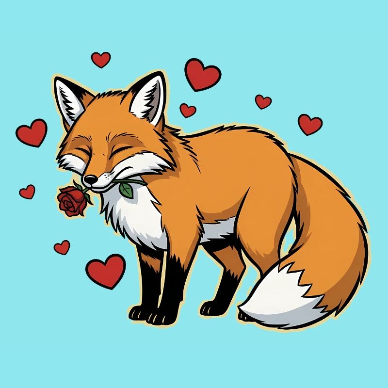 Romantic Fox with Rose