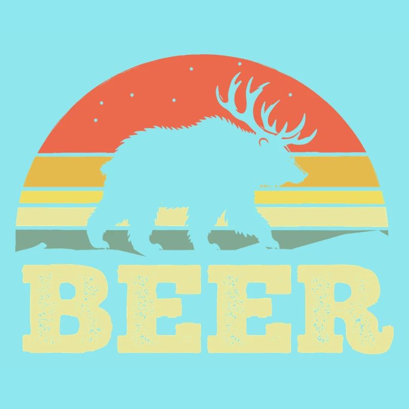 Bear Silhouette Beer Sunset Retro