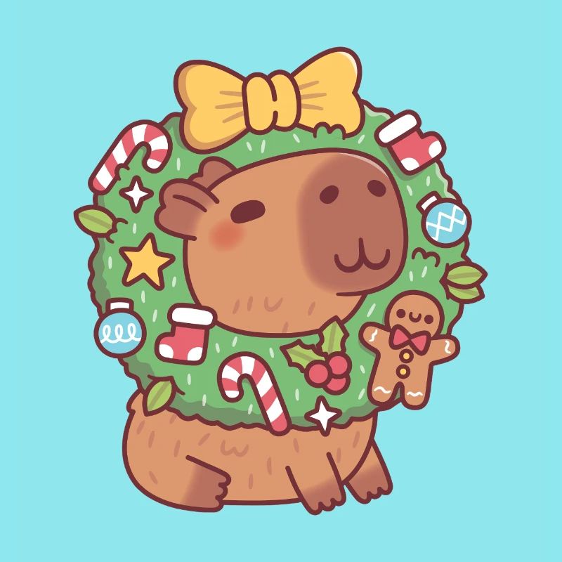 Süßes Capybara mit Weihnachtskranz Lustig