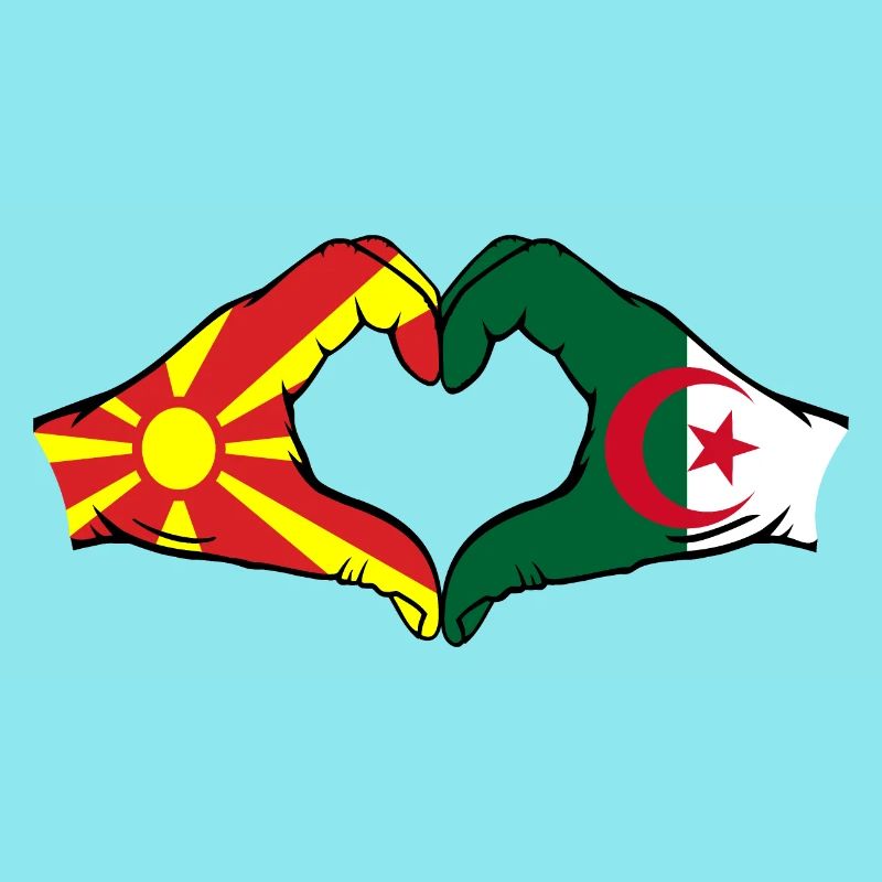 Macédoine Algérie Drapeau Mains Coeur Forme