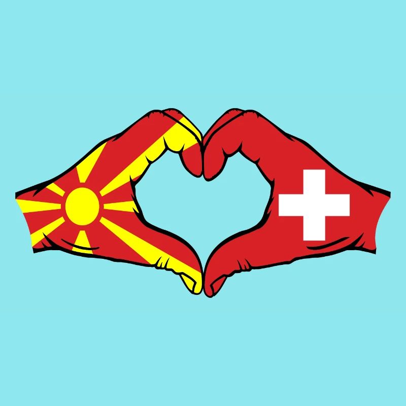 Macédoine Suisse Drapeau Mains Coeur Forme