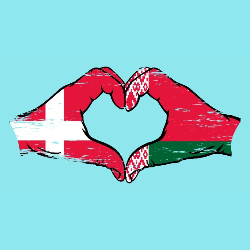 Danemark Biélorussie drapeau mains forme de coeur utilisé