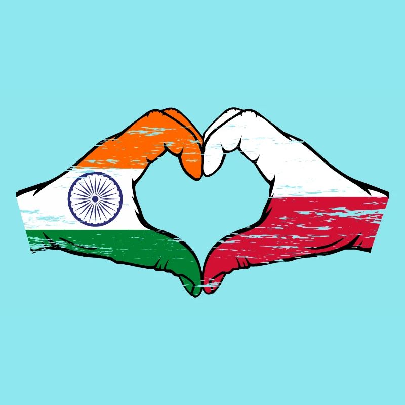 Inde Pologne drapeau mains forme coeur utilisé