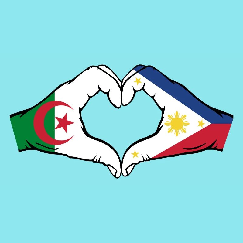 Algérie Philippines Drapeau Mains Coeur Forme