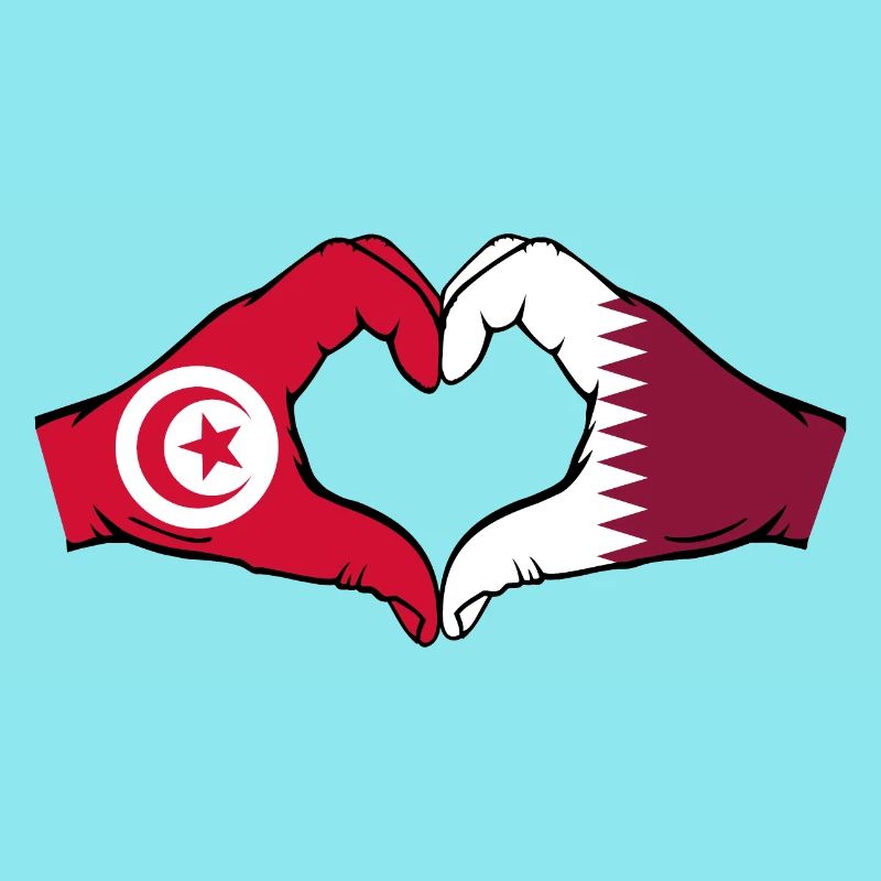 Tunisia Qatar Flag Hands Heart Shape
