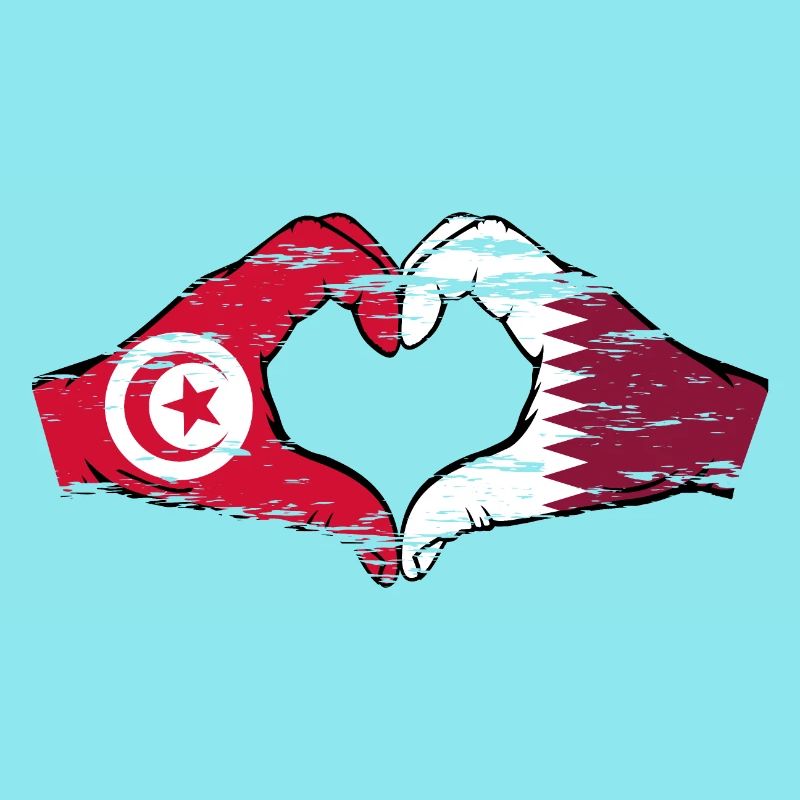 Tunisie Qatar drapeau mains forme de coeur utilisé