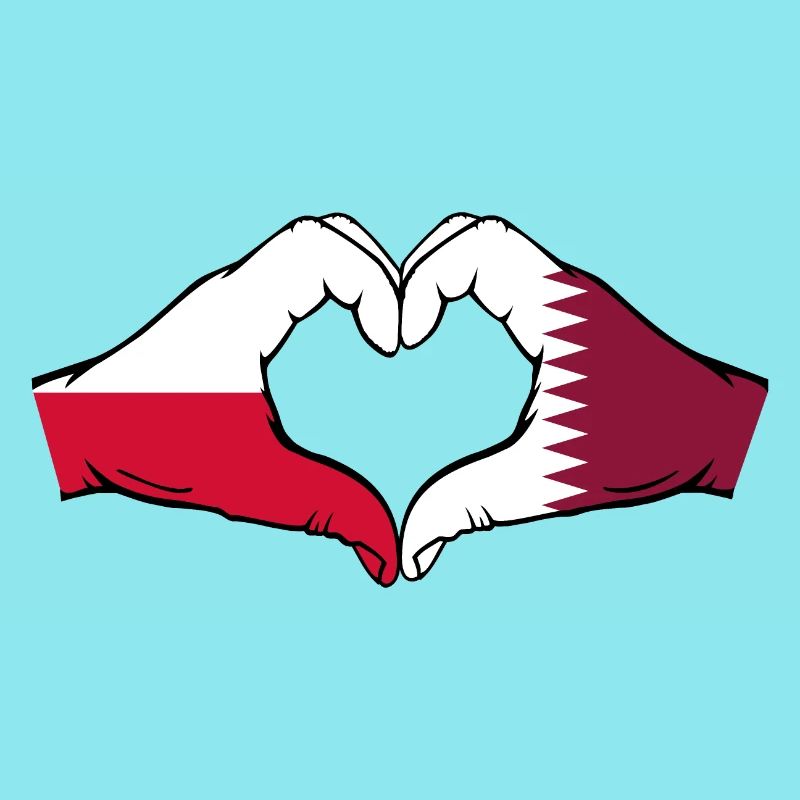 Poland Qatar Flag Hands Heart Shape