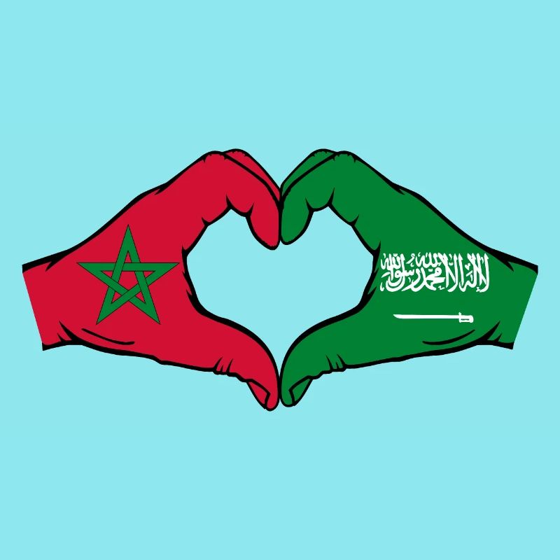 Maroc Arabie Saoudite Drapeau Mains Coeur Forme