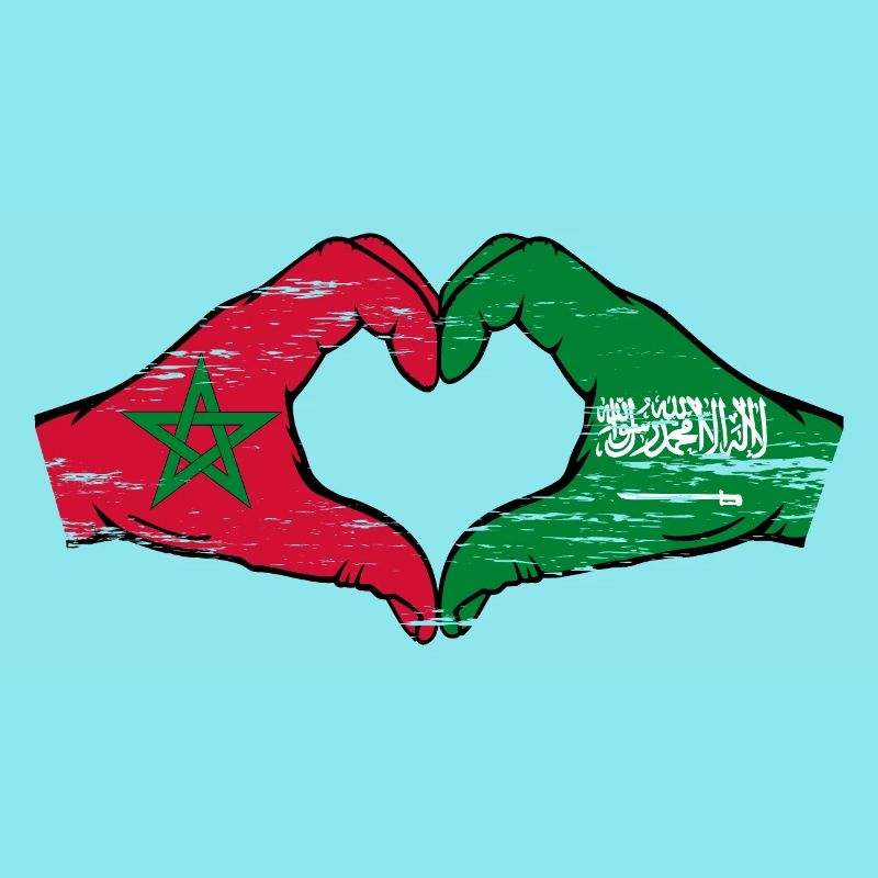 Maroc Arabie Saoudite Drapeau Mains Coeur Forme Utilisé