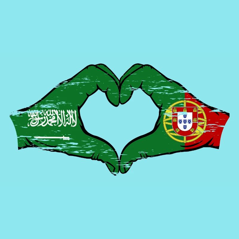 Arabie Saoudite Portugal Drapeau Mains Coeur Forme Utilisé