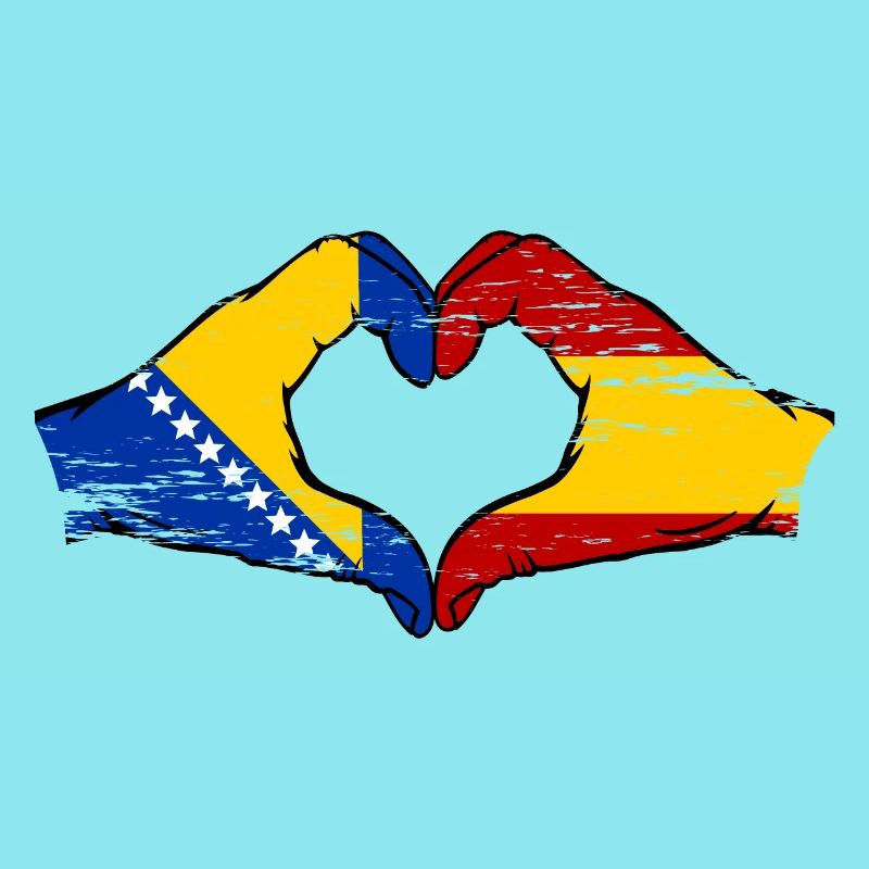 Bosnie Espagne drapeau mains forme de coeur utilisé