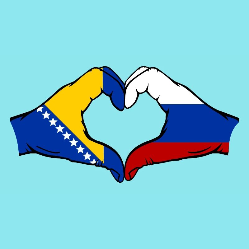 Bosnie Russie Drapeau Mains Coeur Forme