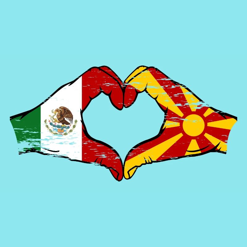 Mexique Mecedonia Drapeau Mains Coeur Forme Utilisé