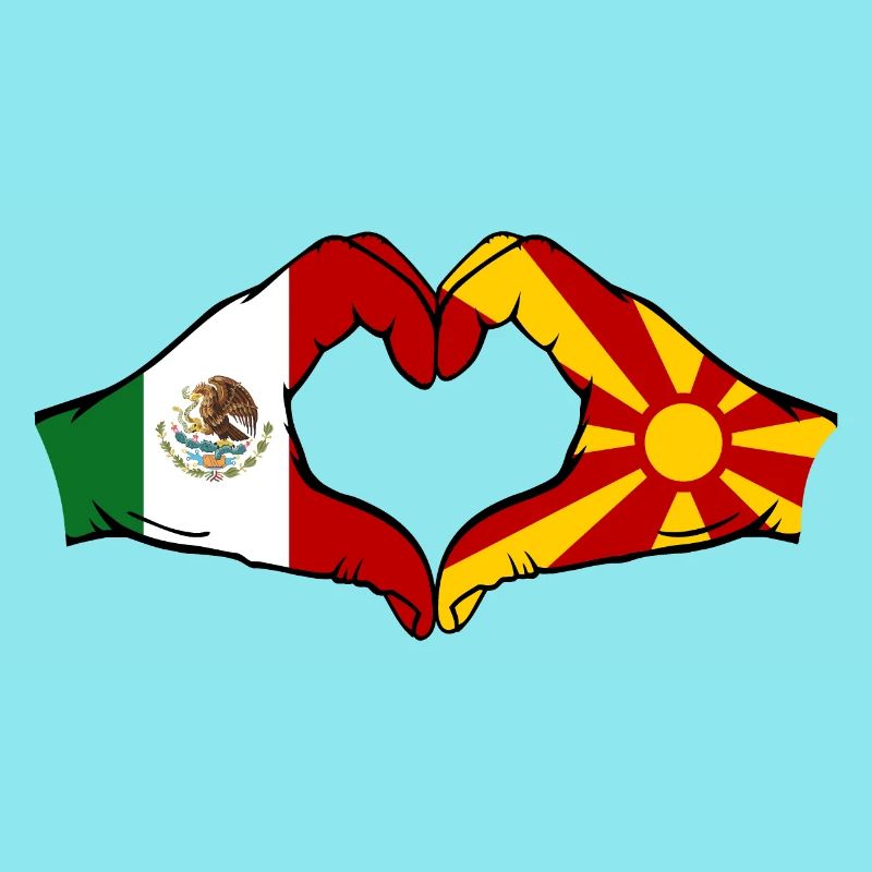 Mexique Macédoine Drapeau Mains Coeur Forme