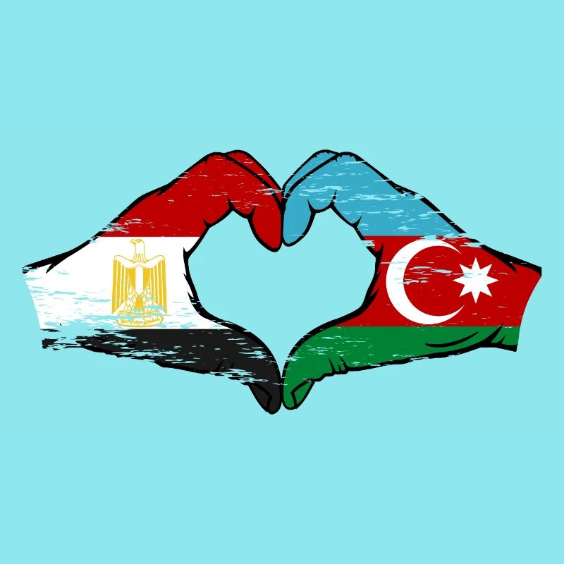 Egypte Azerbaïdjan Drapeau Mains Coeur Forme Utilisé