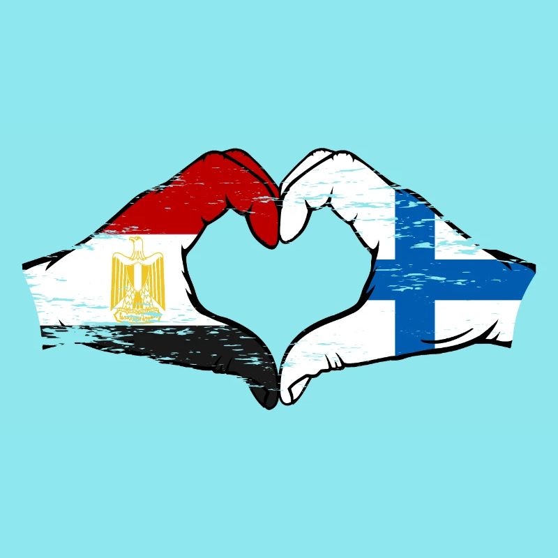 Egypte Finlande Drapeau Mains Coeur Forme Utilisé