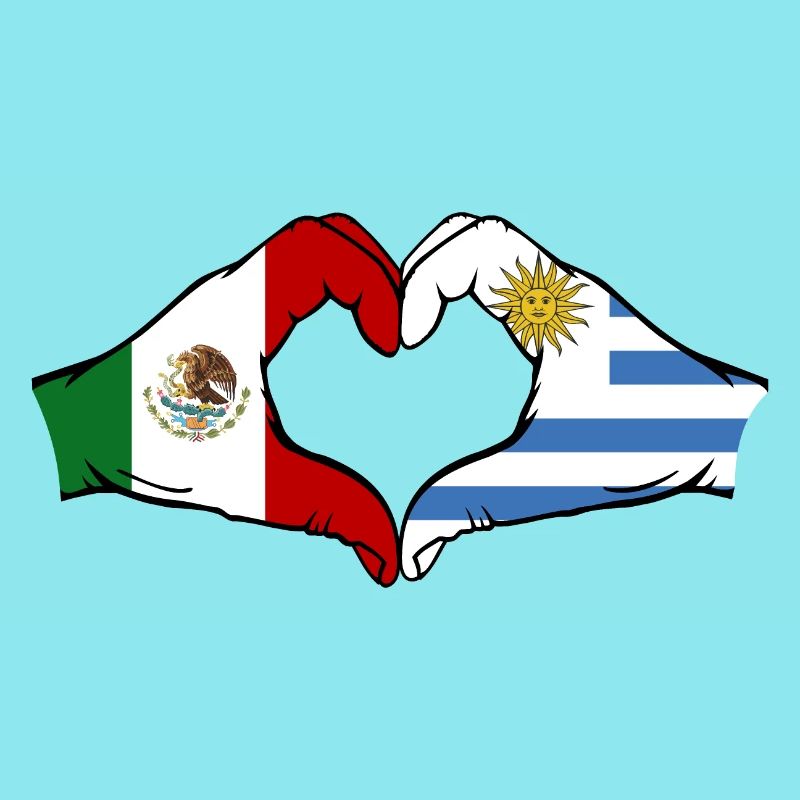 Mexico Uruguay flag hands heart shape used