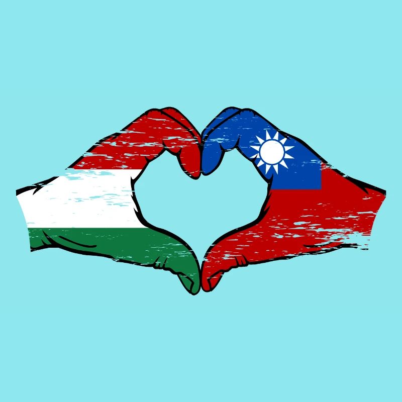 Hongrie Taiwan Drapeau Mains Coeur Forme