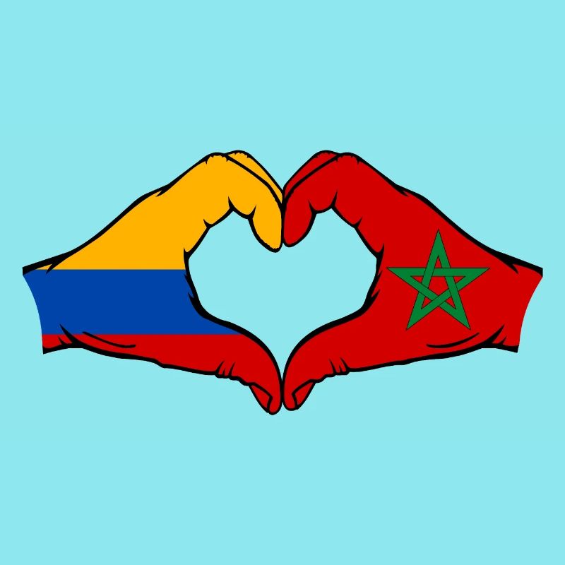 Colombie Maroc Drapeau Mains Coeur Forme