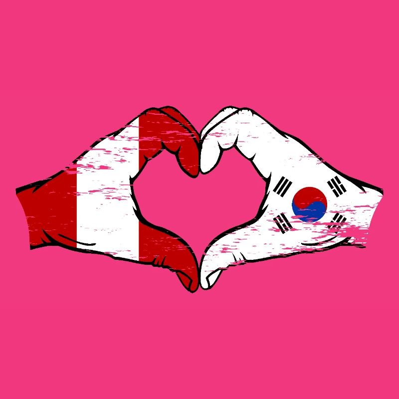 Pérou Corée du Sud Drapeau Mains Coeur Forme Utilisé