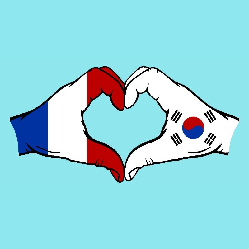 France Corée du Sud Drapeau Mains Coeur Forme