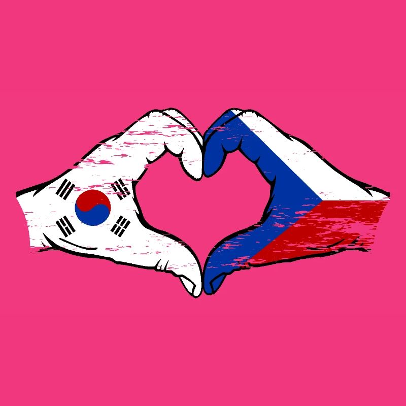 Corée du Sud République tchèque drapeau mains coeur forme utilisé