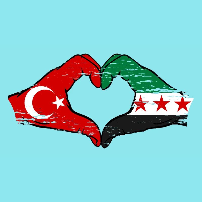 Turquie Syrie Drapeau Mains Coeur Forme Utilisé