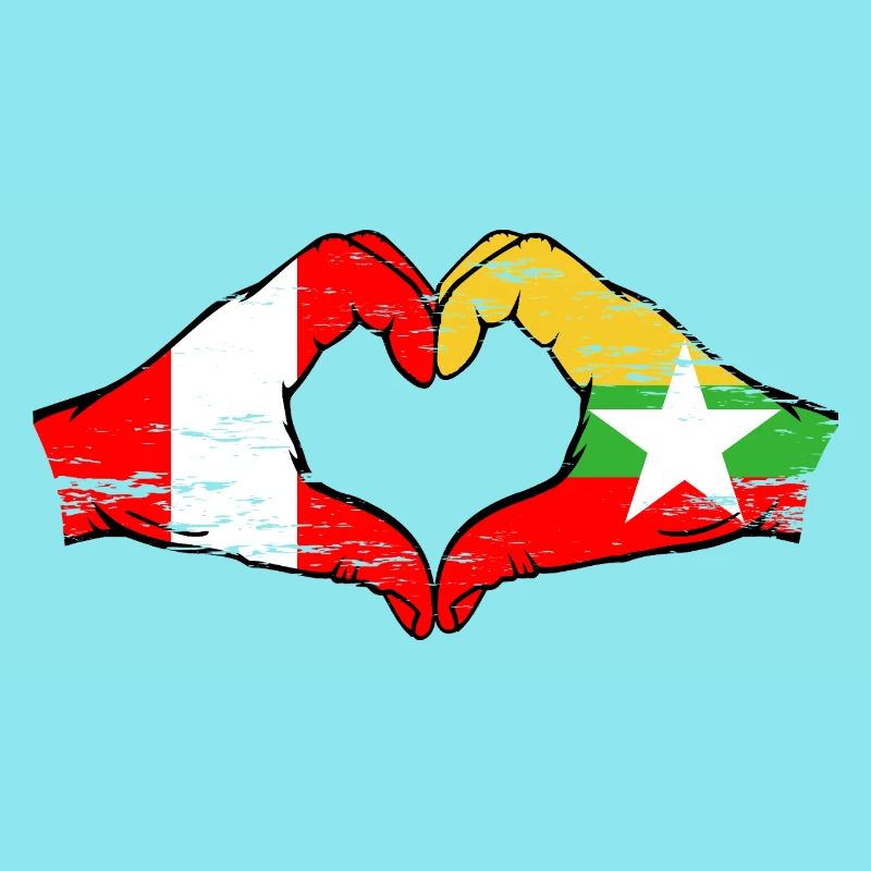 Pérou Myanmar drapeau mains forme de coeur utilisé