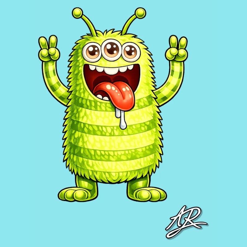 Neon monster three eyes cheerful