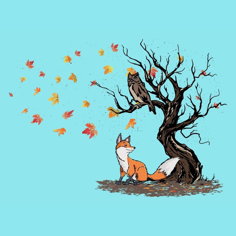 Fuchs Eule Im Herbst Baum Ahorn Eiche Blätter