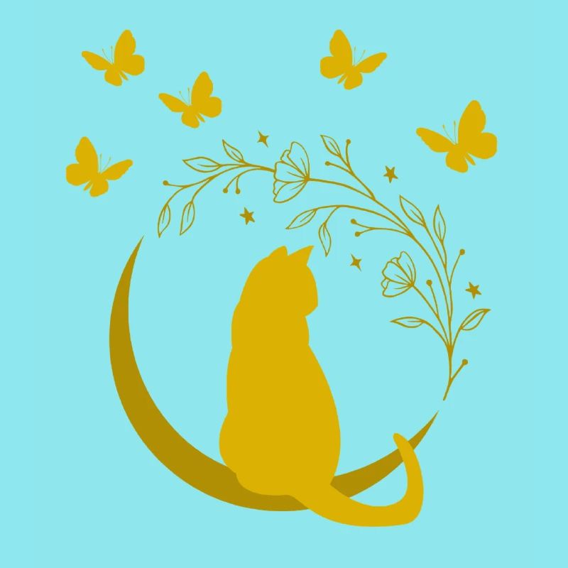 Chat de lune dorée avec vigne à fleurs