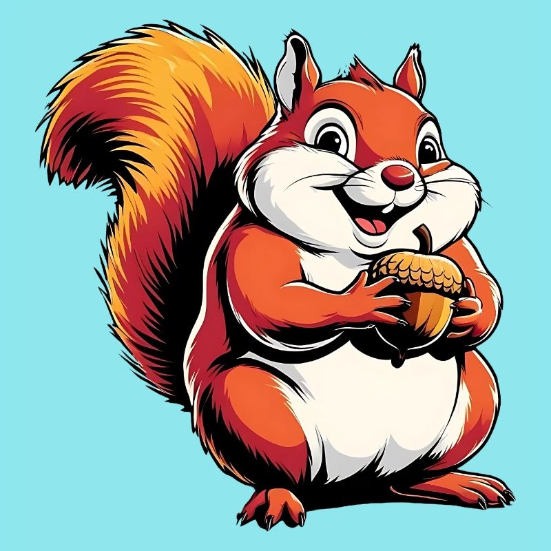 Witziger Eichhörnchen CartoonMit Eichel