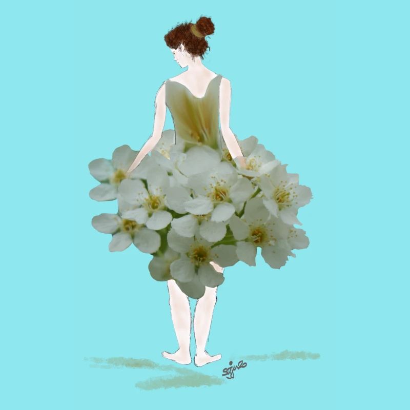 Femme de fleurs en robe de fleurs blanches