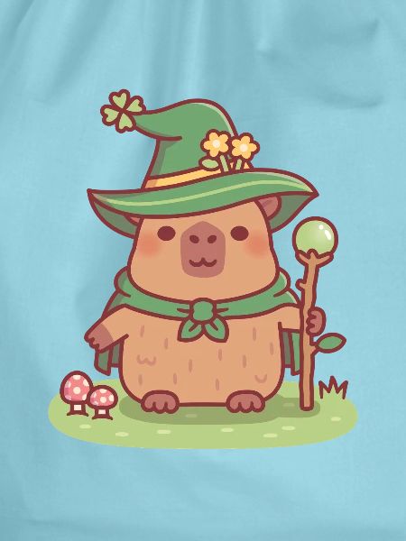 Niedlicher Capybara-Druidenzauberer mit magischem Stab