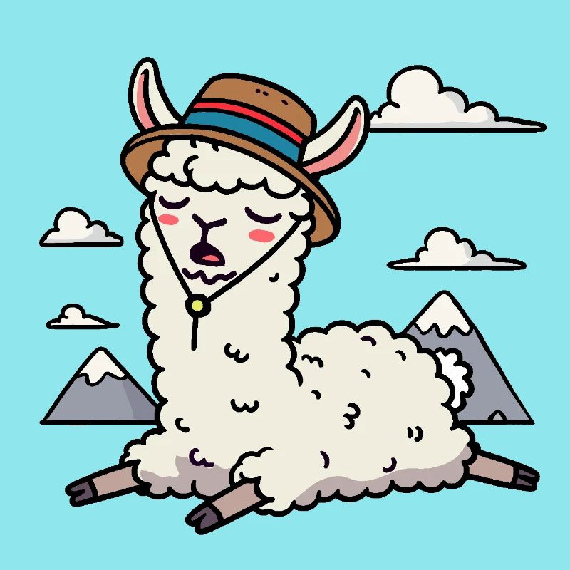 Comic Llama Hat Clouds Mountains Sleep Break