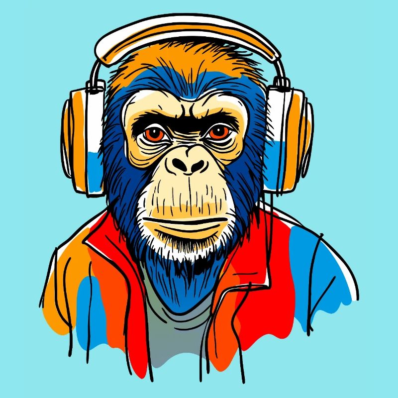 Affe mit Kopfhörern