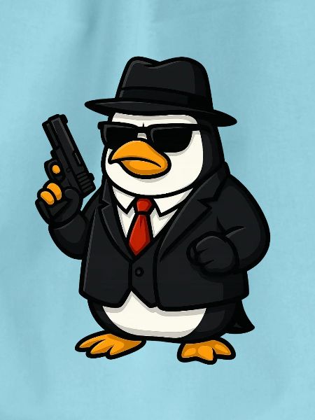 Pinguin-Spion im Smoking