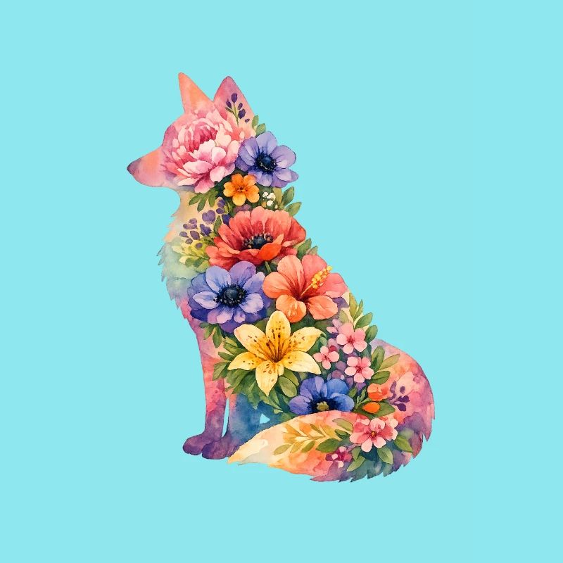 Fox Silhouette Flowers