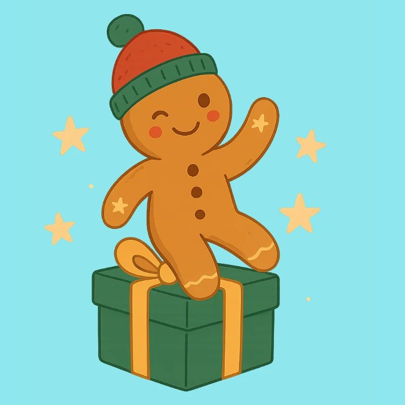 Gingerbread figurine on gift box