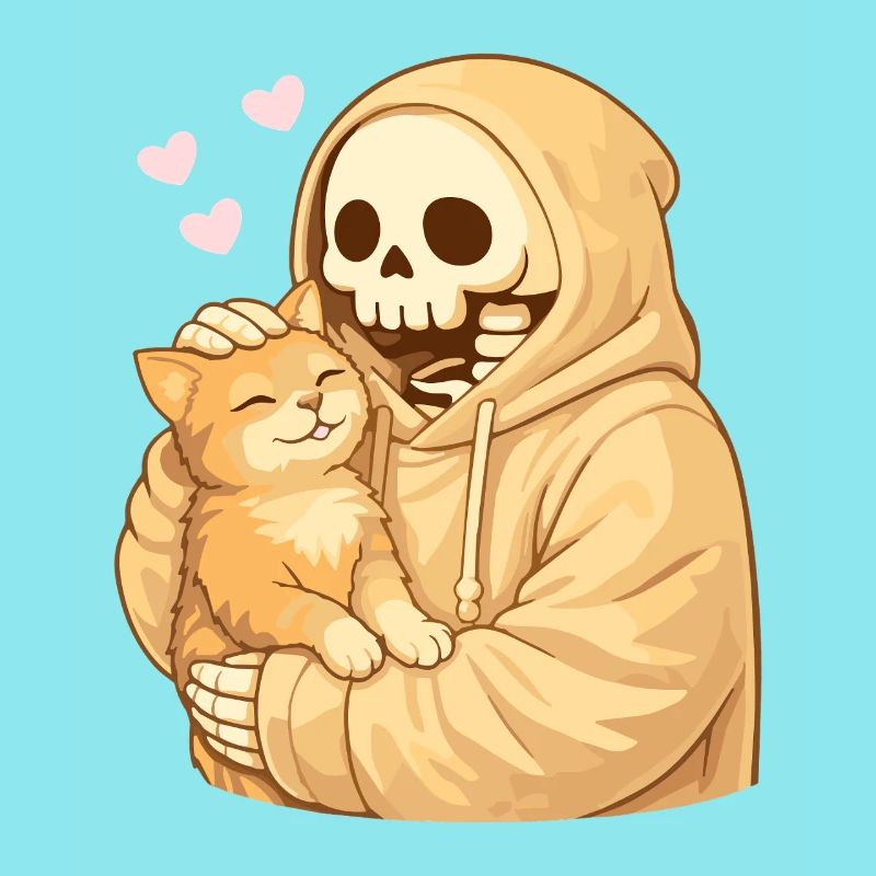Squelette douillet avec chat – Proximité douce