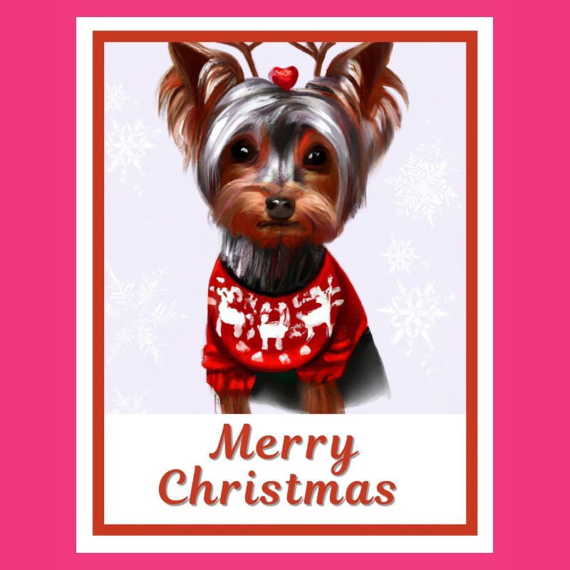 Yorkshire terrier dans un pull rouge festif.