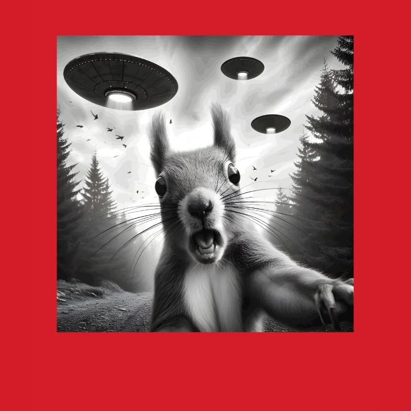 Squirrel Sci-Fi Funny Graphic Selfie with UFOs Wei