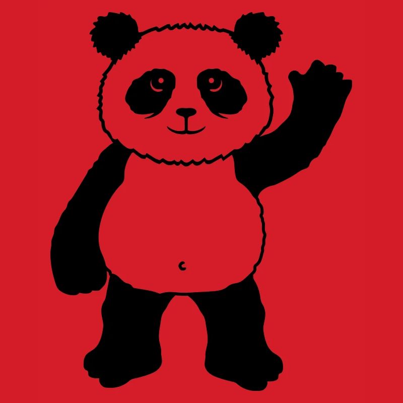 Upright standing panda bear waves friendly